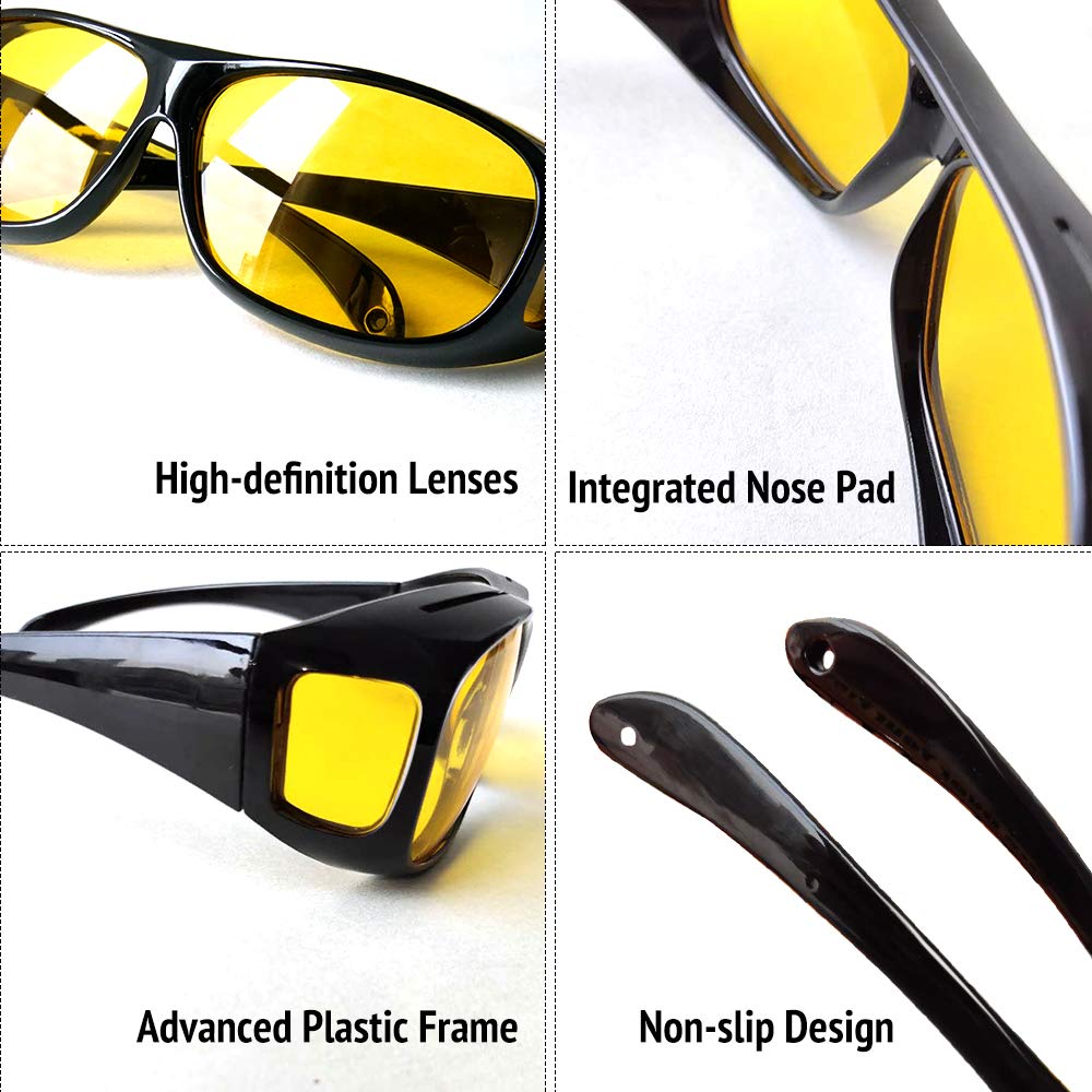OTRIEK Night Vision Glasses for Driving, Yellow Wrap-Around Sunglasses, Anti-Glare Night Driving Glasses for Women, HD Polarized Lenses, Medium