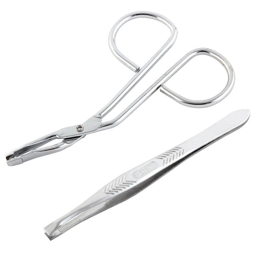 uxcell Stainless Steel Curved Flat Tip Eyebrow Tweezers Trimmer Makeup Tool Silver Tone Beauty and Personal Care uxcell