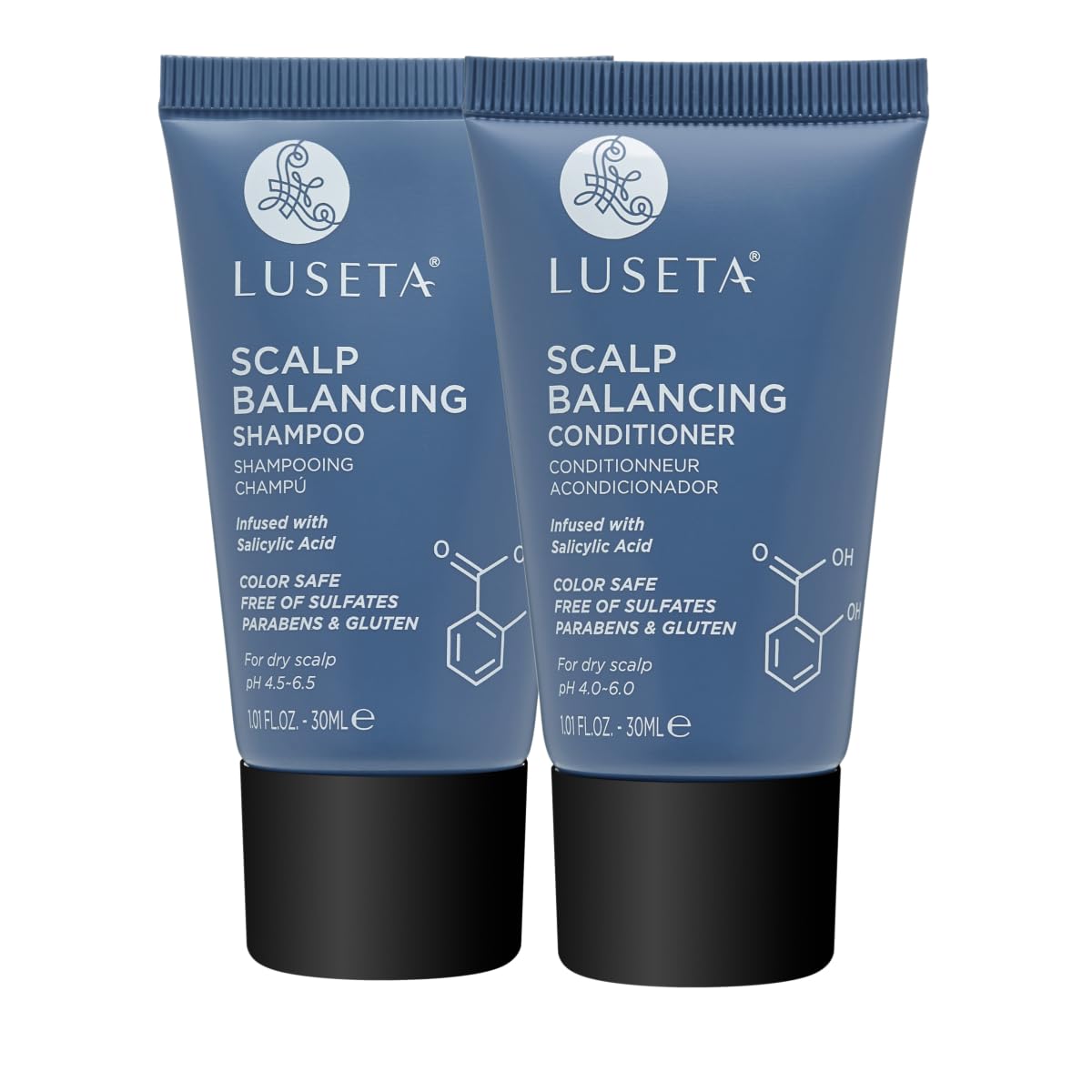 Luseta Scalp-Balancing Travel Size Shampoo and Conditioner Set for Women, Salicylic Acid Travel Shampoo and Conditioner, Anti-Dandruff Shampoo