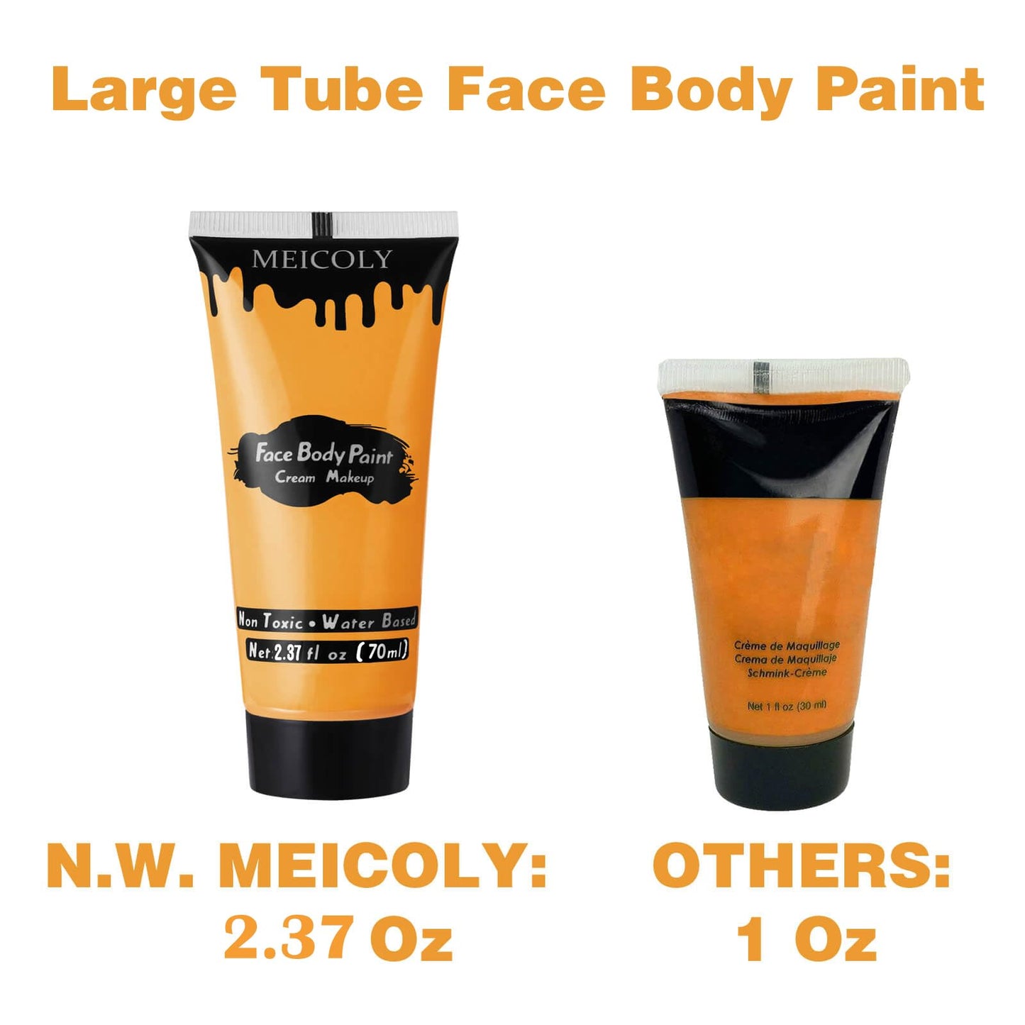 MEICOLY Orange Face Body Paint for Halloween SFX Special Effects Pumpkin Tiger Makeup,2.37Oz Large Tube Water Based Washable Face Paint,Non-Toxic Body Beauty and Personal Care MEICOLY