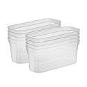Sterilite 6.25x6.25x15 Inch Narrow Modern Storage Bin with Comfortable Carry Through Handles and Banded Rim for Household Organization, Clear (8 Pack)
