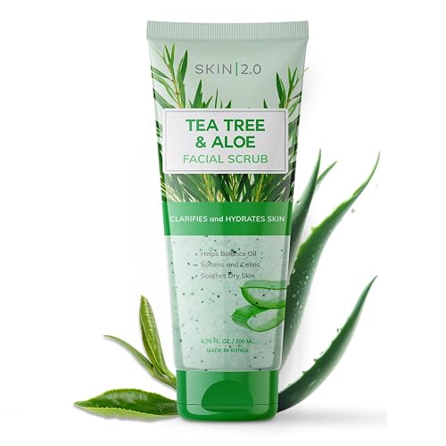 Skin 2.0 Tea Tree & Aloe Gentle Exfoliating Scrub - Dermatologist Tested, Multi-Tasking Cleanser, Clears Skin - Anti-Aging, Clean Beauty, Cruelty-Free