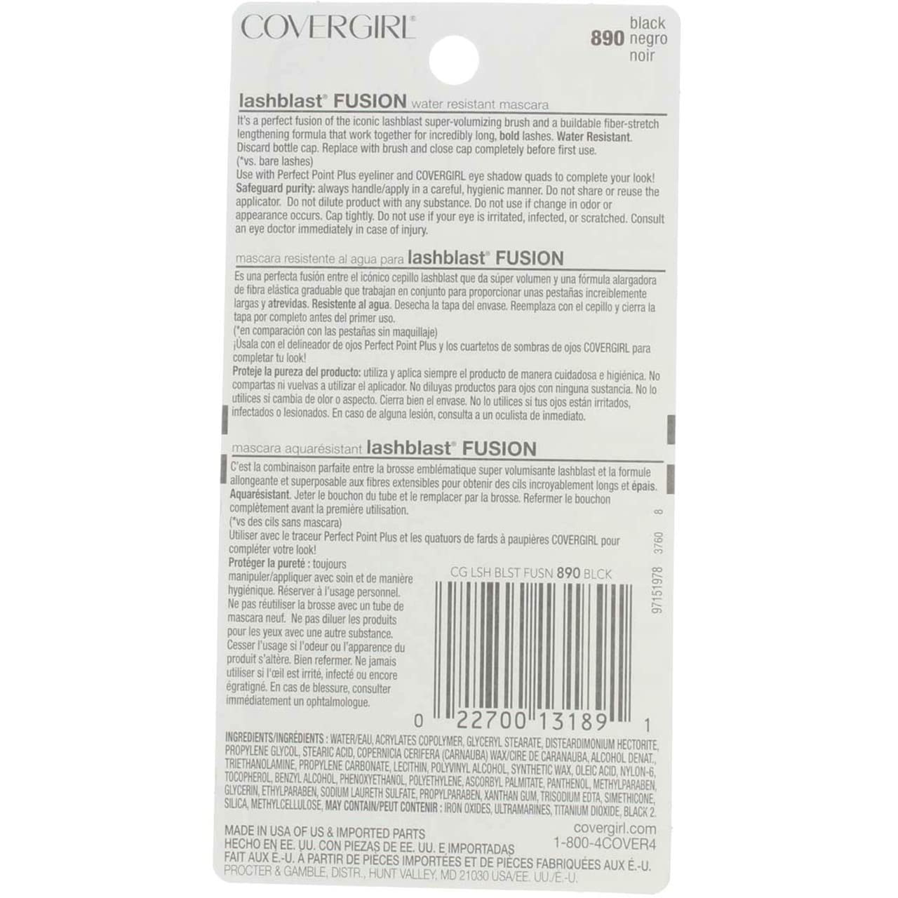 CoverGirl LashBlast Waterproof Fusion Mascara, Black 890 - Pack of 3