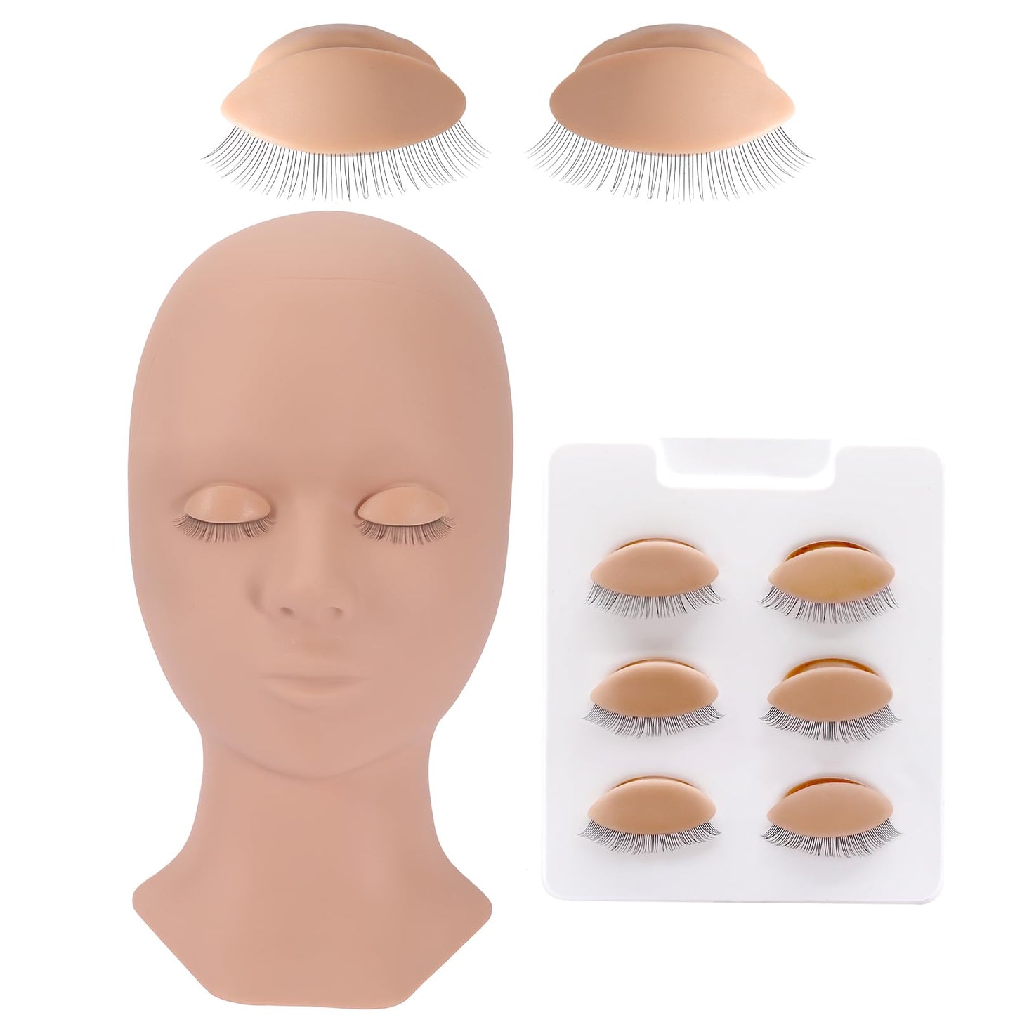 Pretty memory Lash Mannequin Head with 4 Pairs Removable Practice Eyelids, Silicone Eyelash Mannequin Head for Makeup Practice and Lash Extension