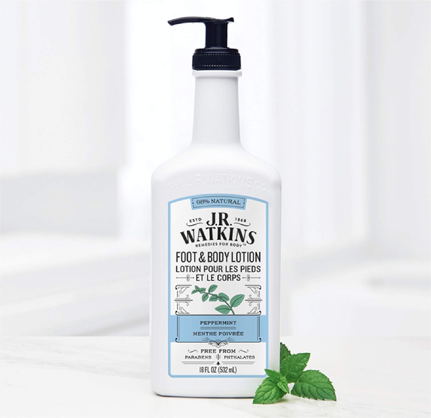 J R Watkins Foot & Body Lotion, Peppermint, 18 fl oz (532 ml)