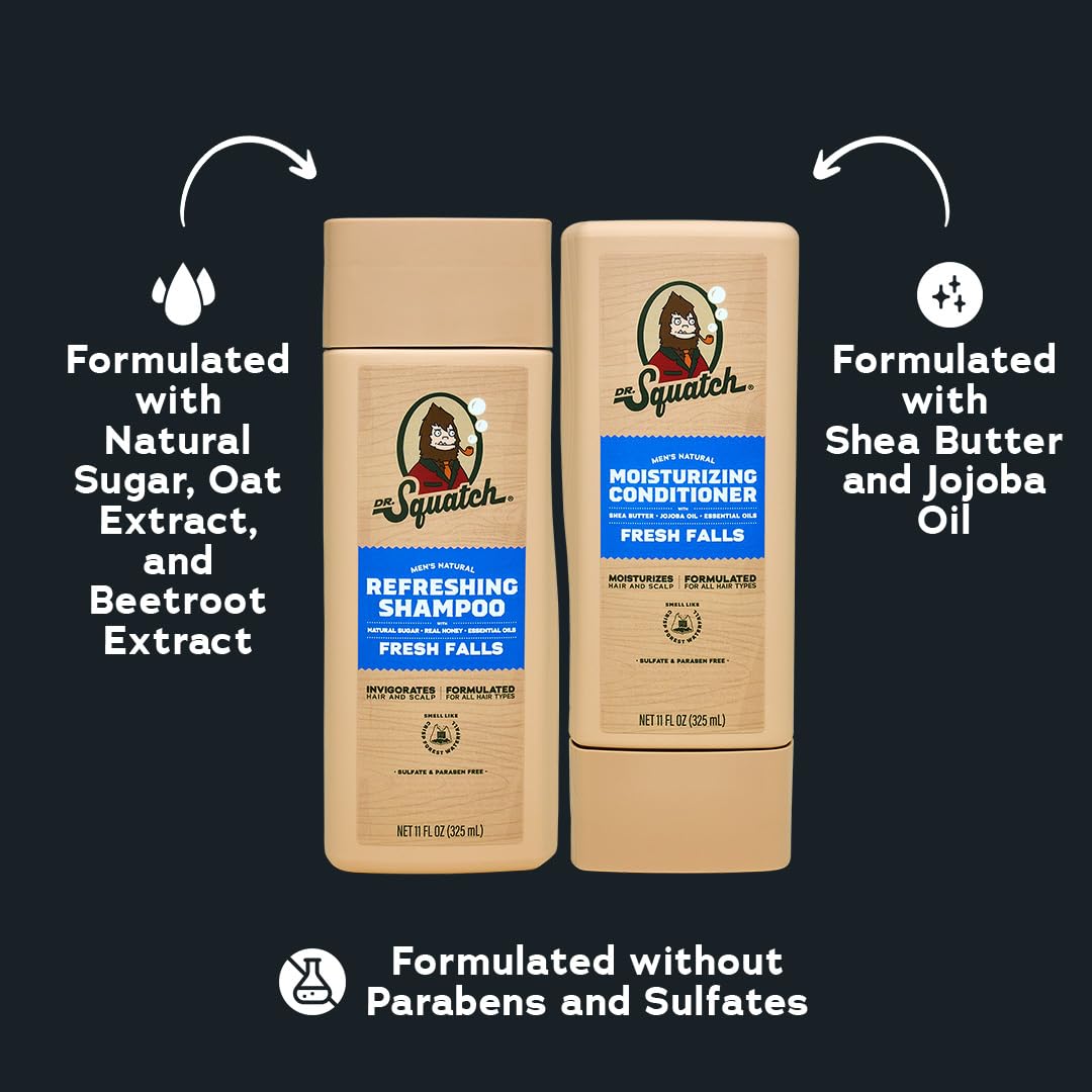 Dr. Squatch Full + Thick Men's Shampoo and Conditioner Set - For Fuller, Thicker-Looking Hair - Natural Shampoo and Conditioner for Men - Fresh Falls