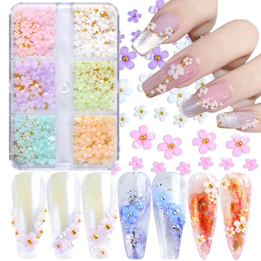 3D Flower Nail Art Charms, 6 Grids 3D Acrylic Nail Flowers Rhinestone Light Change Pink White Blue Cherry Blossom Acrylic Spring Nail Art Supplies Beauty & Personal Care Qdsuh