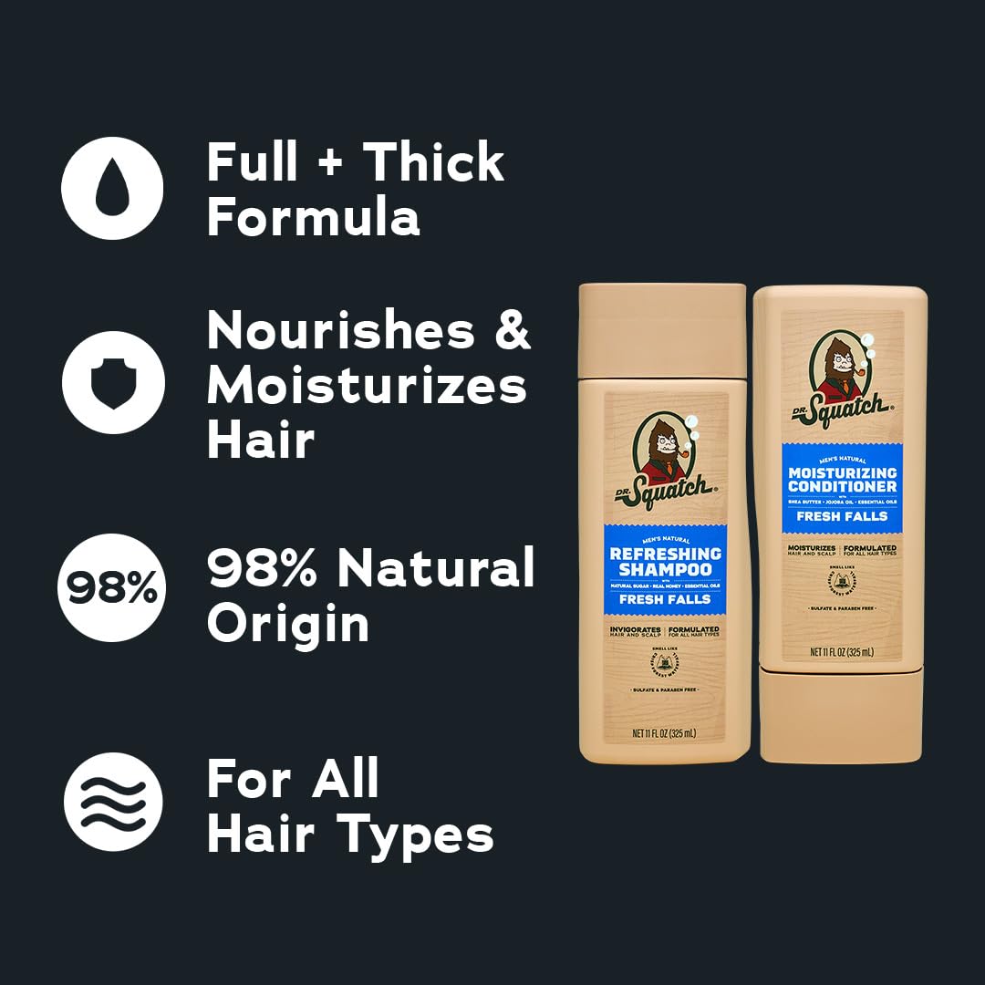Dr. Squatch Full + Thick Men's Shampoo and Conditioner Set - For Fuller, Thicker-Looking Hair - Natural Shampoo and Conditioner for Men - Fresh Falls