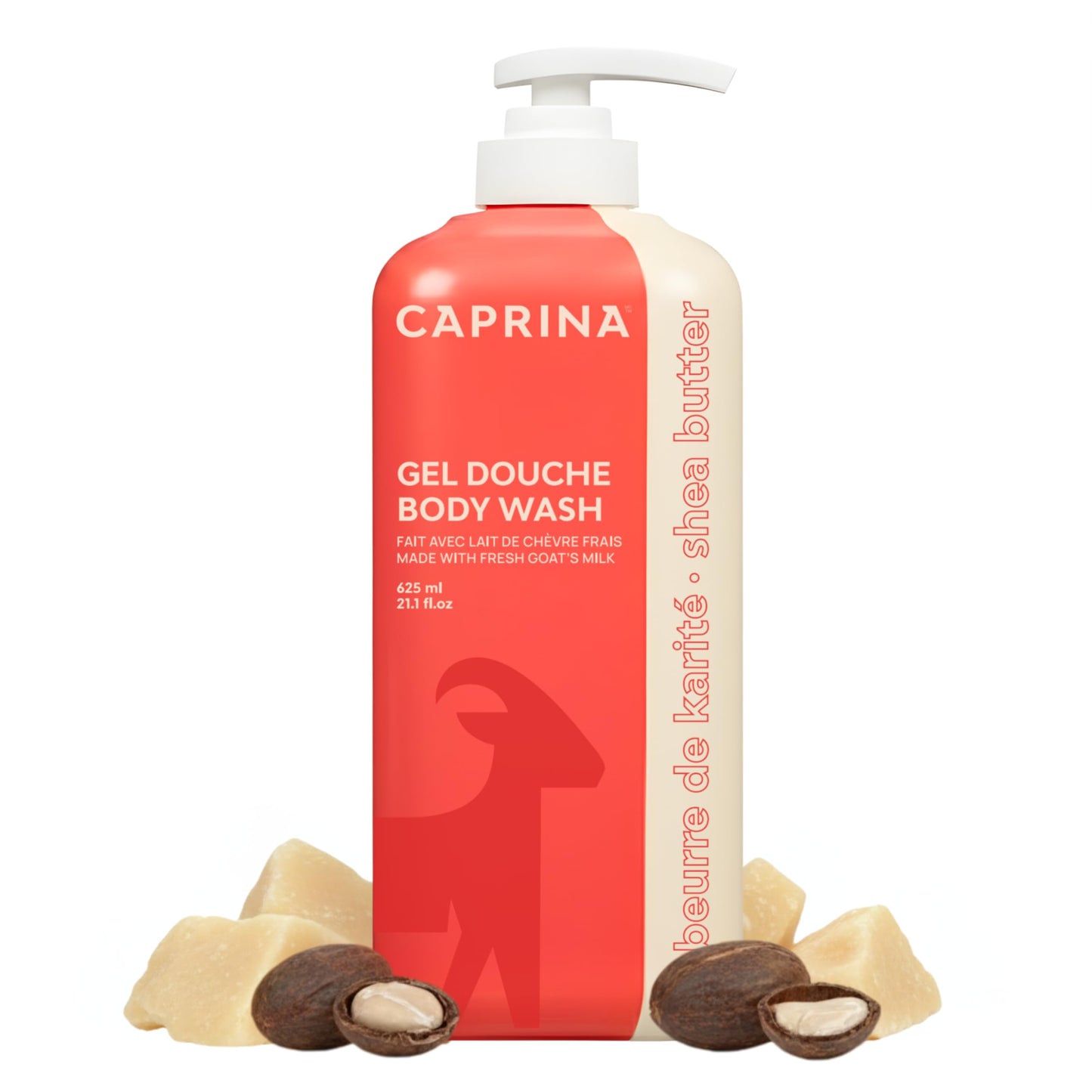 Caprina by Canus Goat Milk Body Wash, SHEA BUTTER, 625 ml (21.1 fl oz), Moisturizing Daily Cleanser, Rich Creamy Lather, Made in Canada