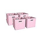 JIAessentials Small 11-inch Foldable Diamond Patterned Faux Leather Storage Cube Bins Set of Four with Handles with Dual Handles for living room…