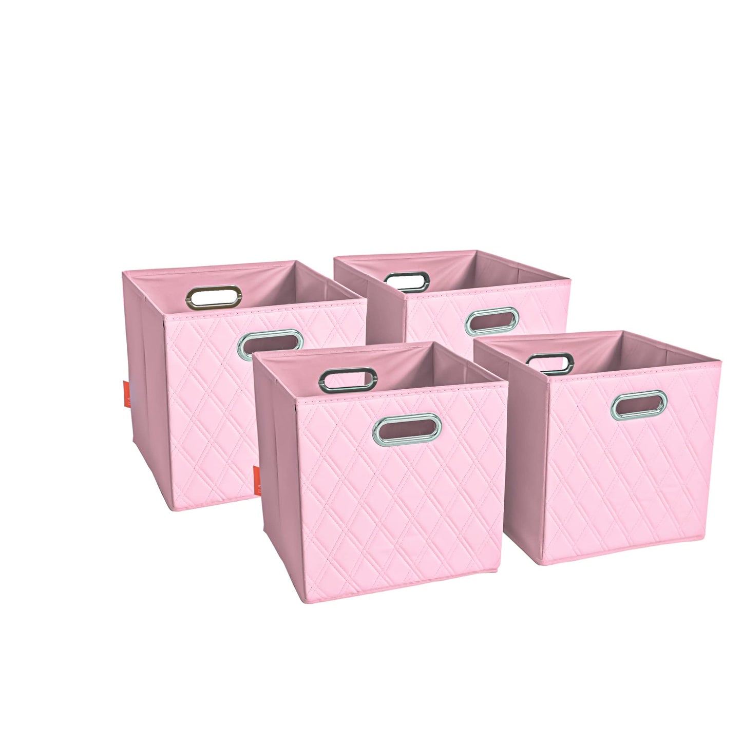 JIAessentials Small 11-inch Foldable Diamond Patterned Faux Leather Storage Cube Bins Set of Four with Handles with Dual Handles for living room…
