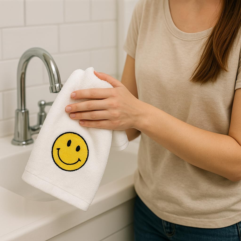 Serafina Home Smiley Smiling Face Bathroom Hand Towel - 100% Cotton Hand Towel 16 x25 Inch Perfect for Housewarming-Christmas-Birthday Gift Decor
