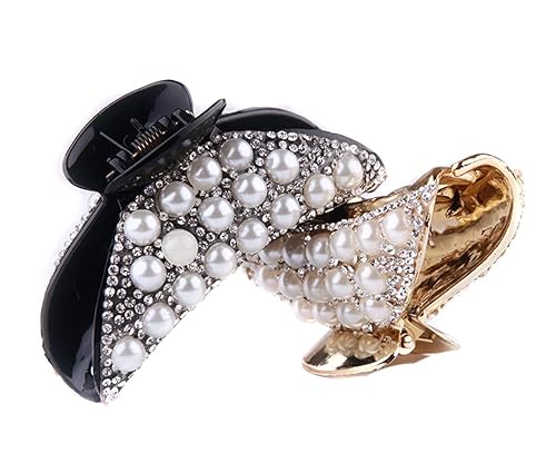 2PCS Womens Rhinestones Hair Claw Jaw Clips Pins Imitation Pearl Hair Catch Barrette Hair Updo Grip Hair Accessories