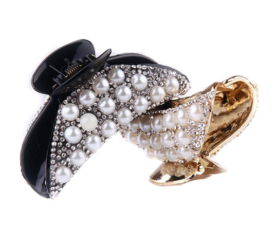 2PCS Womens Rhinestones Hair Claw Jaw Clips Pins Imitation Pearl Hair Catch Barrette Hair Updo Grip Hair Accessories