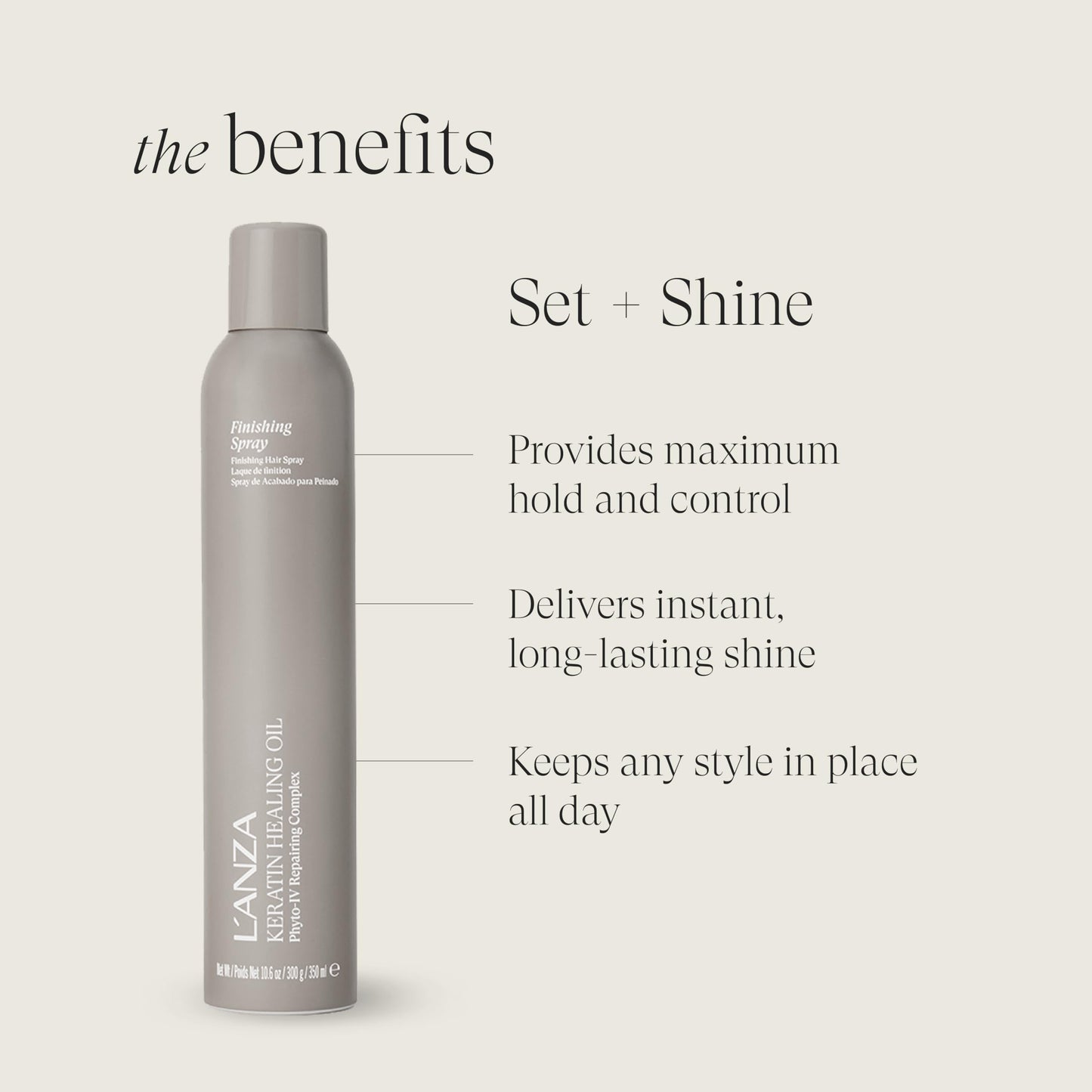 L'ANZA Keratin Healing Oil Finishing Spray For Hair Strong Flexible Hold, Humidity Resistant, Adds Lustrous Shine, Brushable, Heat Protection, Color