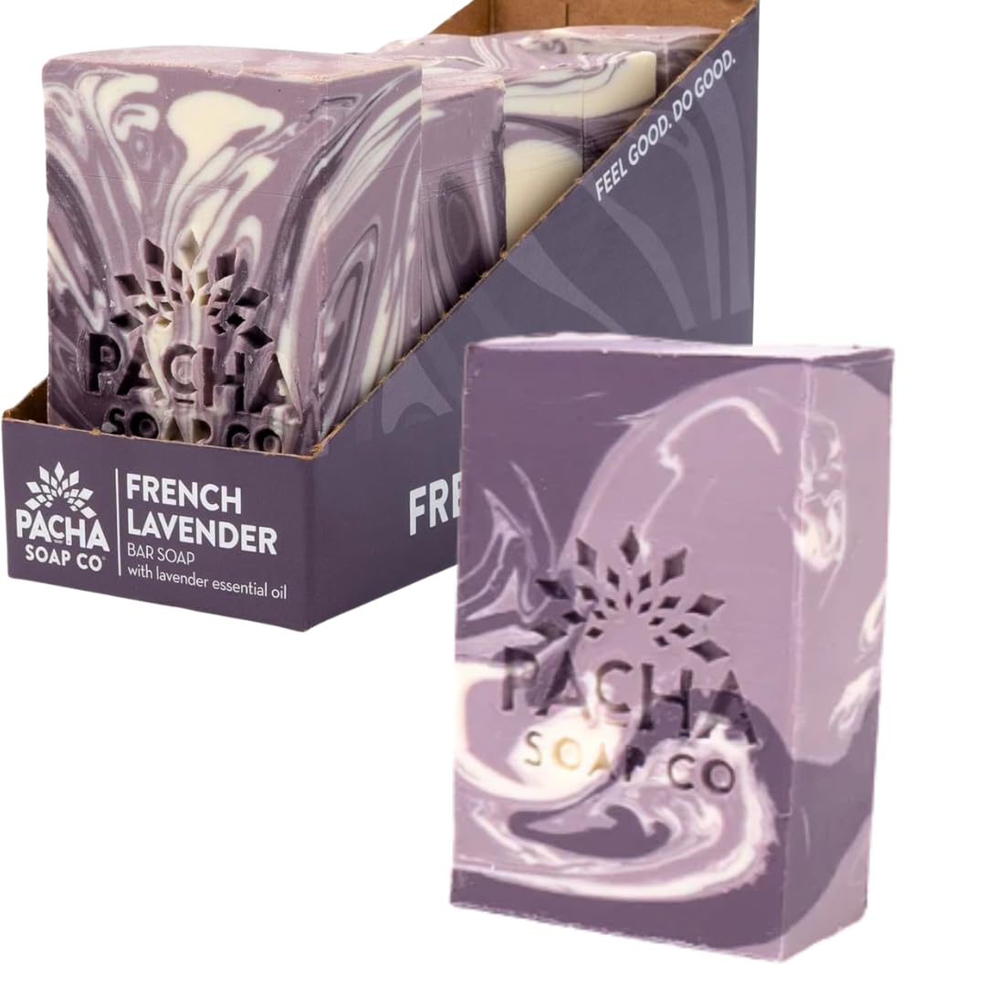 Pacha Soap Co. Bar Soap - French Lavender Scent, Handcrafted Bar Soap with Clean Essential Oils, Moisturizing, Calming Scented Soap for Face, Hands