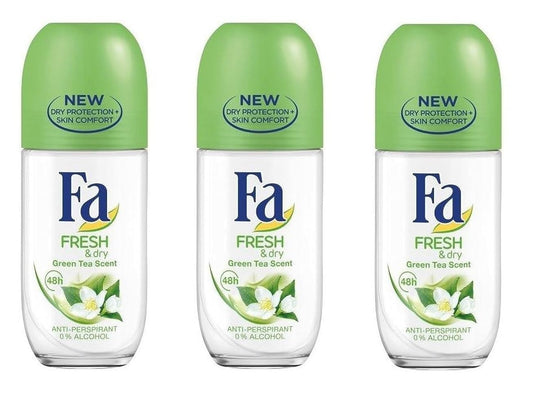 (Pack of 3 Bottles) Fa Fresh & Dry Green Tea Scent Women's Roll On Anti-perspirant Deodorant (Pack of 3 Bottles, 1.7oz / 50ml Each Bottle) Beauty and Personal Care Abercrombie & Fitch