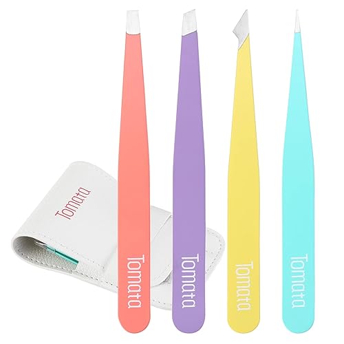 Tomata Tweezers for Eyebrows, Slant Tip and Pointed Eyebrow Tweezer Set Great Precision for Eyebrows Facial Hair, Ingrown Hair, Splinter, Blackhead