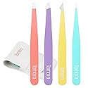 Tomata Tweezers for Eyebrows, Slant Tip and Pointed Eyebrow Tweezer Set Great Precision for Eyebrows Facial Hair, Ingrown Hair, Splinter, Blackhead