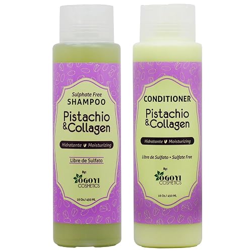Ogoyi Cosmetics Pistachio & Collagen Shampoo and Conditioner 16oz Duo - Strengthening, Moisturizing - All Hair Types