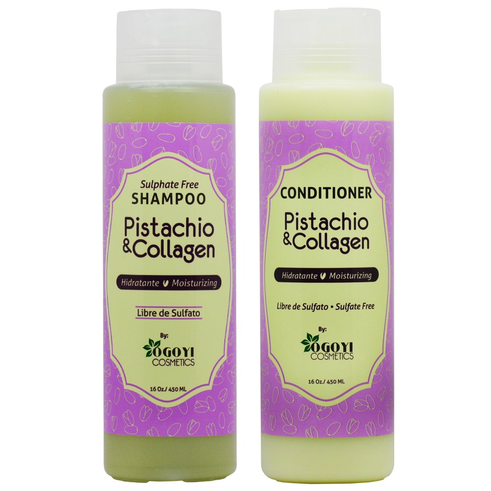 Ogoyi Cosmetics Pistachio & Collagen Shampoo and Conditioner 16oz Duo - Strengthening, Moisturizing - All Hair Types