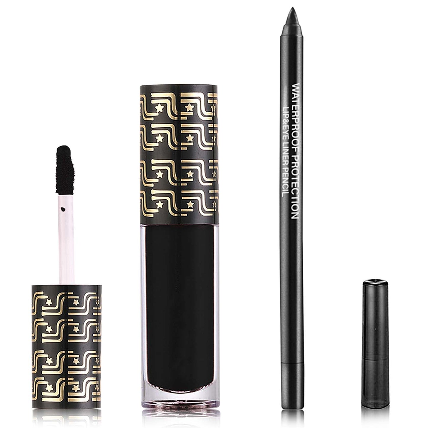 Black Matte Lipstick,2 Pcs Black Matte Lip Liner and Liquid Lipstick Set,Waterproof Long Lasting Lip Gloss Stain,Matte Liquid Lipstick