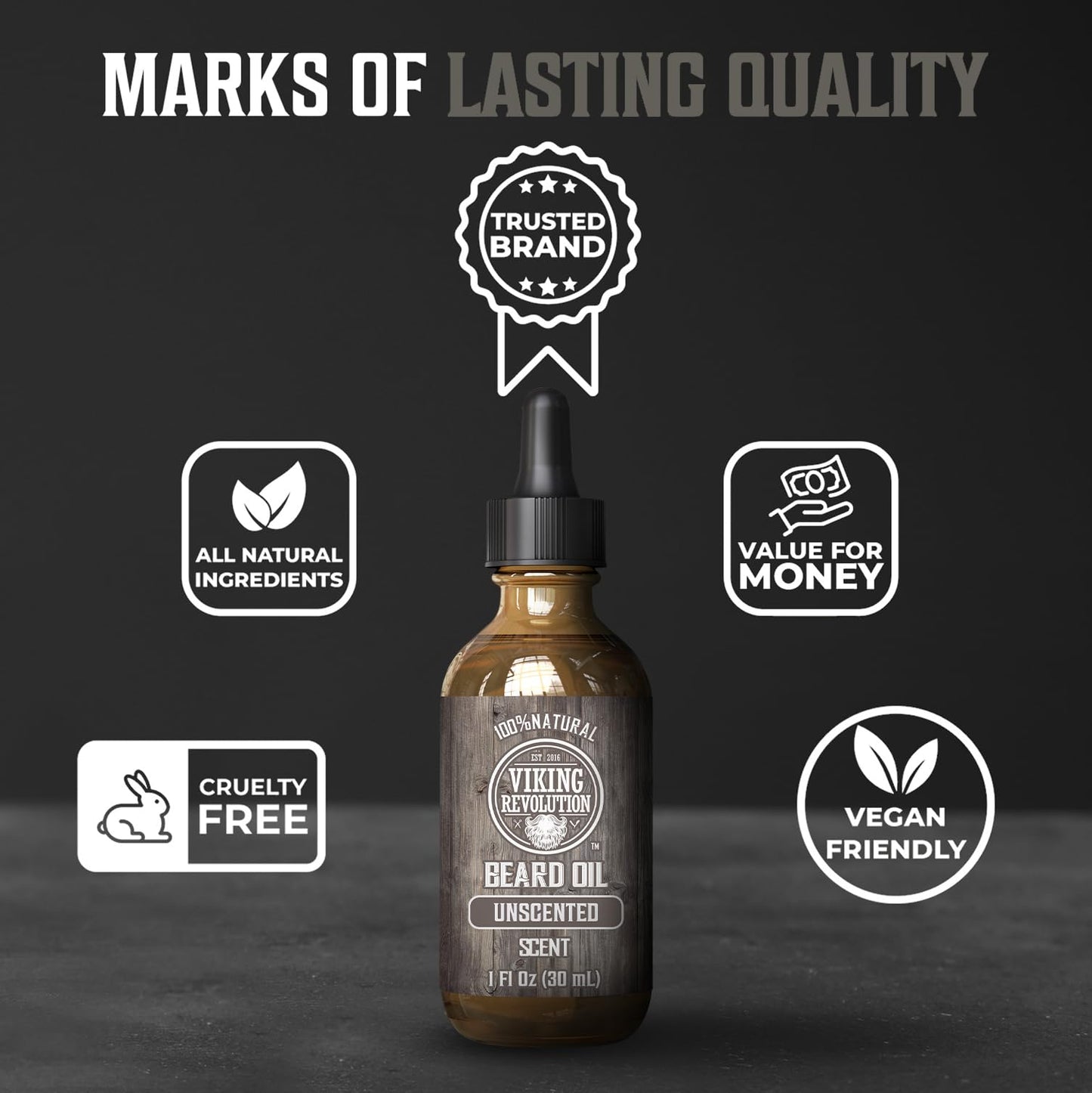 Viking Revolution Unscented Beard Oil for Men - Natural Mens Beard Oil with Argan Oil and Jojoba Oil - Beard Softener, Strengthens and Moisturizes