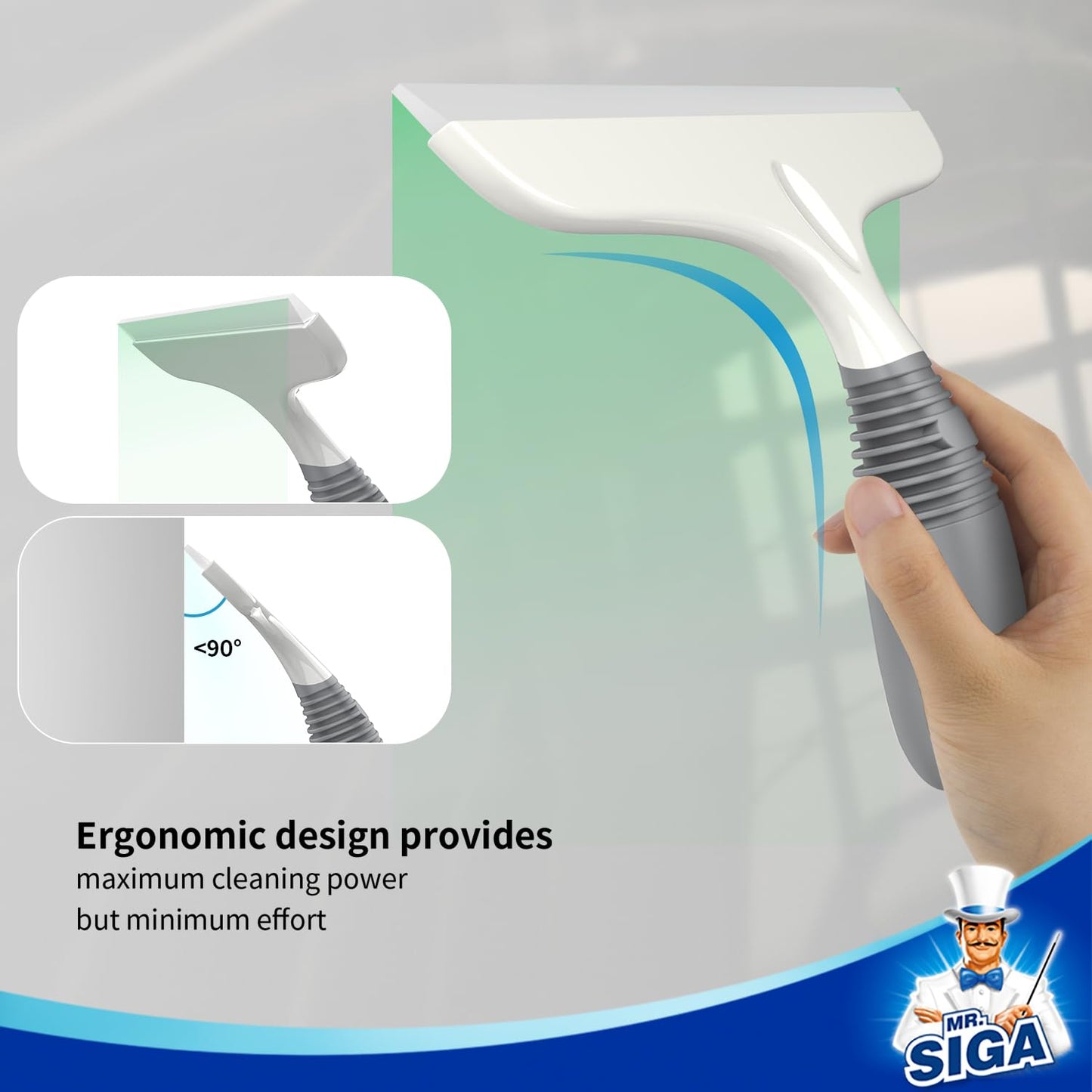 MR.SIGA 10" Silicone Squeegee for Windows, Glass, Shower Doors & Cars – Heavy Duty with Suction Hook, White & Gray, 1 Pack