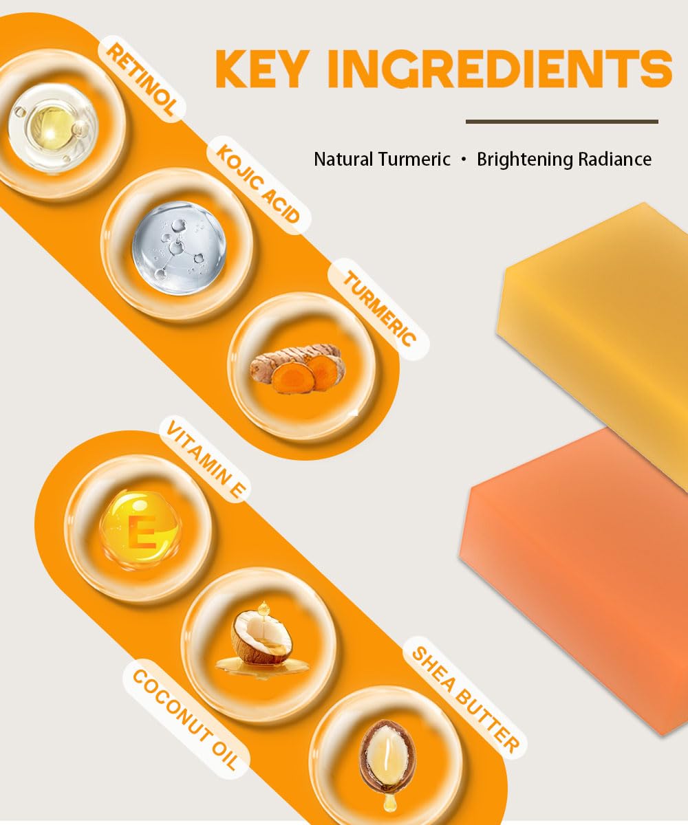 Sesamebaby Turmeric Kojic Acid Soap for Dark Spot, Brighten Skin Face and Body Cleanser with Shea Butter, Vitamin C, Moisturizing Natural