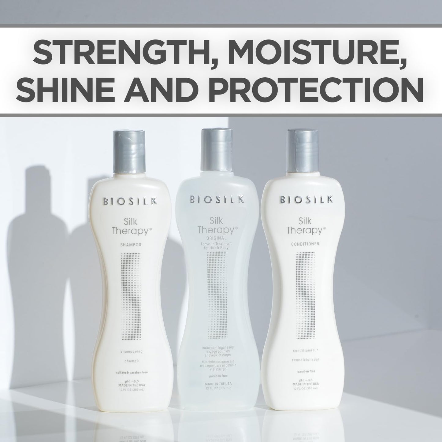 BioSilk 3-Piece Silk Therapy Kit, Shampoo, Conditioner & Serum for Healthy, Shiny, Manageable Hair, Sulfate-Free, Paraben-Free, Cruelty-Free, 12 Oz