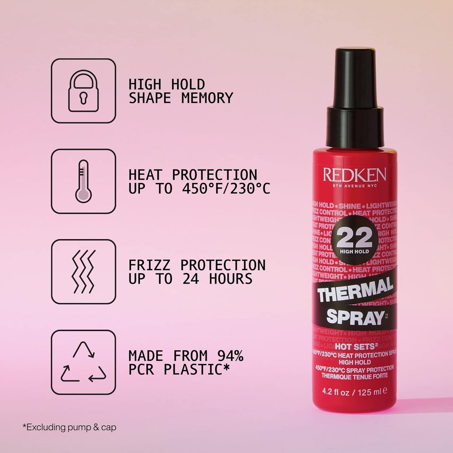 Redken Thermal Spray 22 – High Hold Heat Protectant & Setting Mist for Curling & Flat Irons, Long-Lasting Frizz Control & Damage Protection