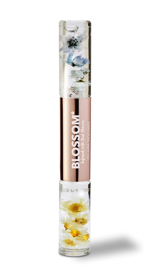 Blossom Lip Gloss & Roll On Perfume for Women, Glam Squad Double Sided Gift Set, Infused with Real Flowers, Bachelorette Gift, Made in USA 0.2oz