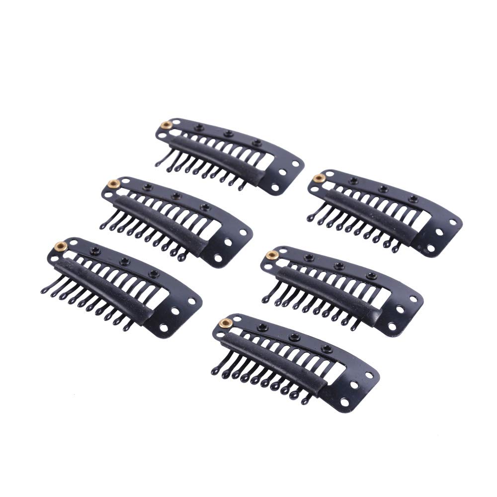YANTAISIYU 24 Pcs/lot 36mm 10-teeth Metal Wig Clips with Rubber Snap Clips for Wig Hairpiece Hair Extension Accessories(Black)