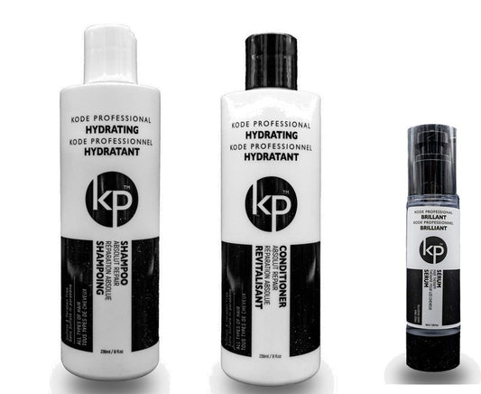 3pc Hydrating Serum Bundle: Kode Professional Hydrating Shampoo, Hydrating Conditioner and 50ml Brilliant Serum (8oz Serum)