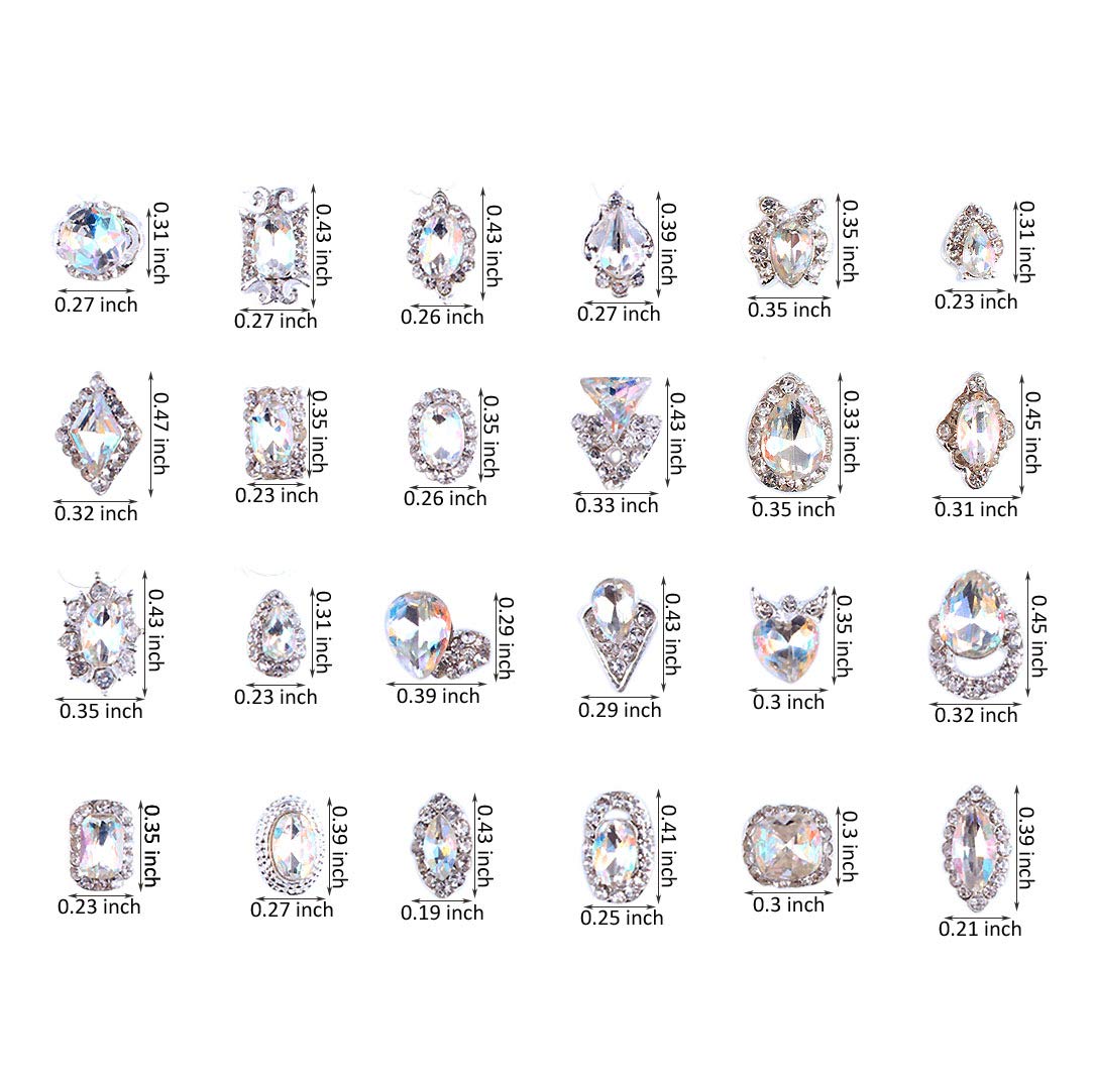 48PCS 3D Luxury Nail Art Rhinestones Nail Diamonds Glass Crystal AB Metal Gems Jewels Stones for DIY Nail Art Work Design Decoration Craft Jewelry