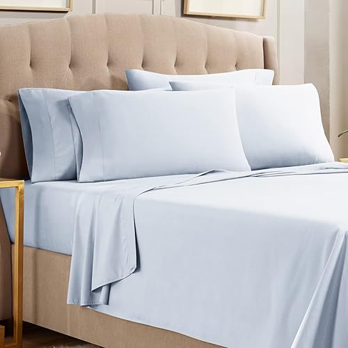 Empyrean California King Sheets Set - 110 GSM 6 Piece Bed Sheets for California King Size Bed, Soft Bedding Sheets & Pillowcases - Ice Blue