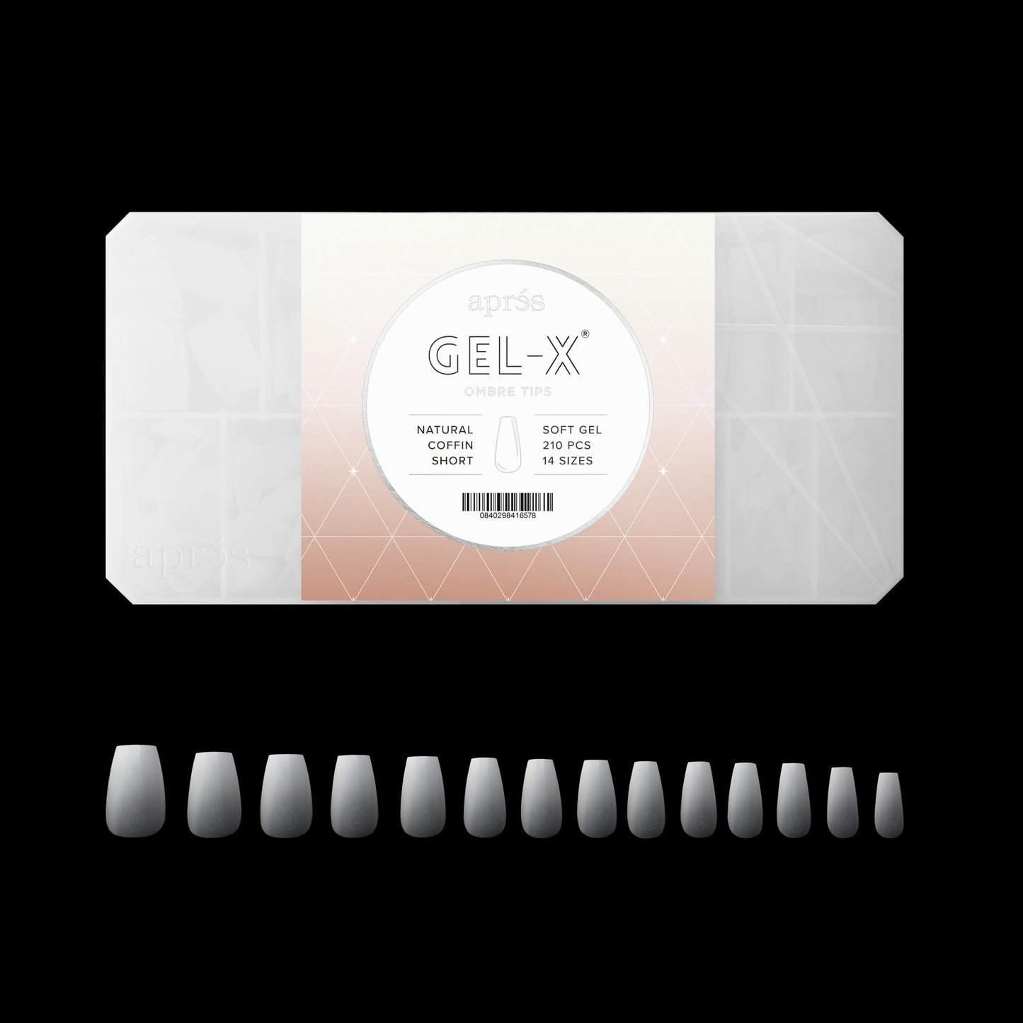 Apres Ombre Gel-X® Box of Nail Tips, 14 Sizes 00-9, Premium Quality (Natural Coffin Short, 210 Count) Beauty & Personal Care APRÉS