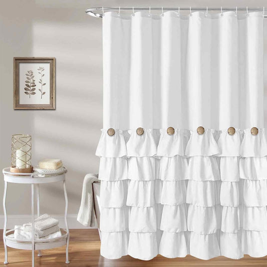 Seasonwood White Ruffle Shower Curtain Farmhouse Shower Curtain 72 X 72inch Vintage Shower Curtains with Buttons & White Ruffles for Bathroom…