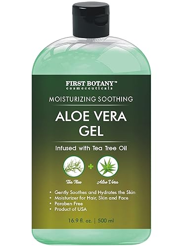 First Botany, Aloe Vera Gel from 100 Percent Pure Aloe Infused with Tea Tree Oil - Natural Raw Moisturizer for Hand Sanitizing Gel, Skin Care, Hair