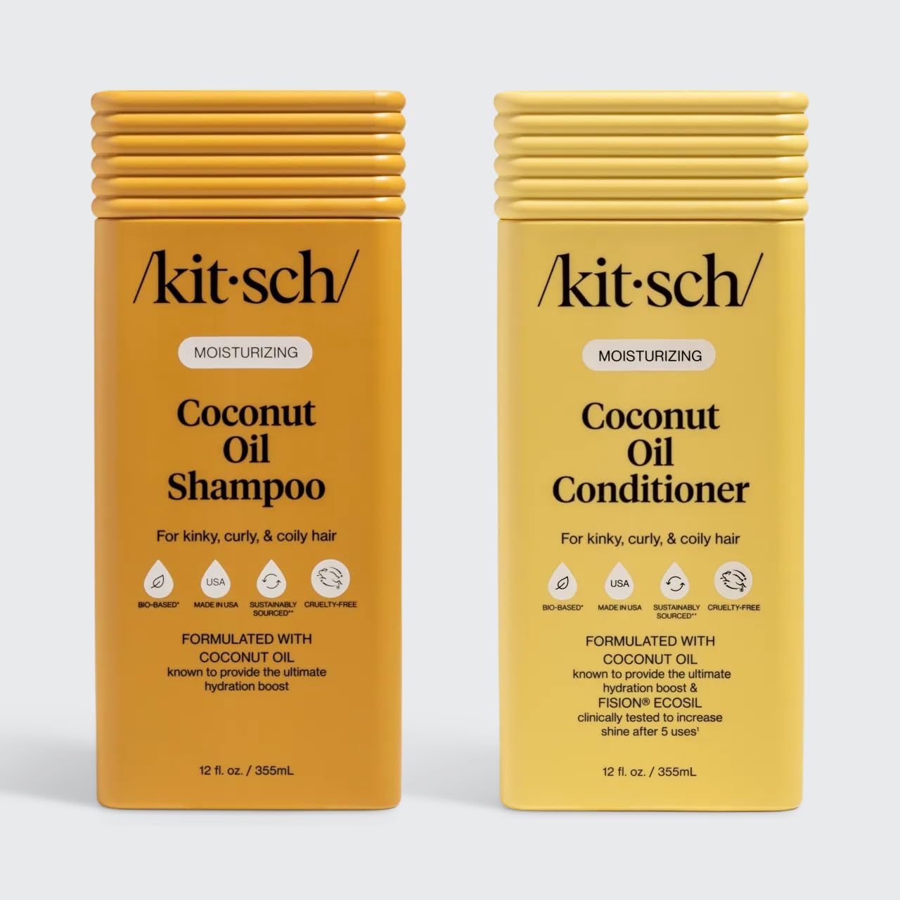 Kitsch Moisturizing Coconut Oil Liquid Shampoo and Conditioner Set for Women & Men - Coconut Oil Hair Care for Curly, Coily & Kinky Hair - Deep