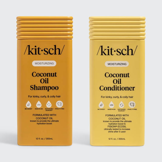 Kitsch Moisturizing Coconut Oil Liquid Shampoo and Conditioner Set for Women & Men - Coconut Oil Hair Care for Curly, Coily & Kinky Hair - Deep