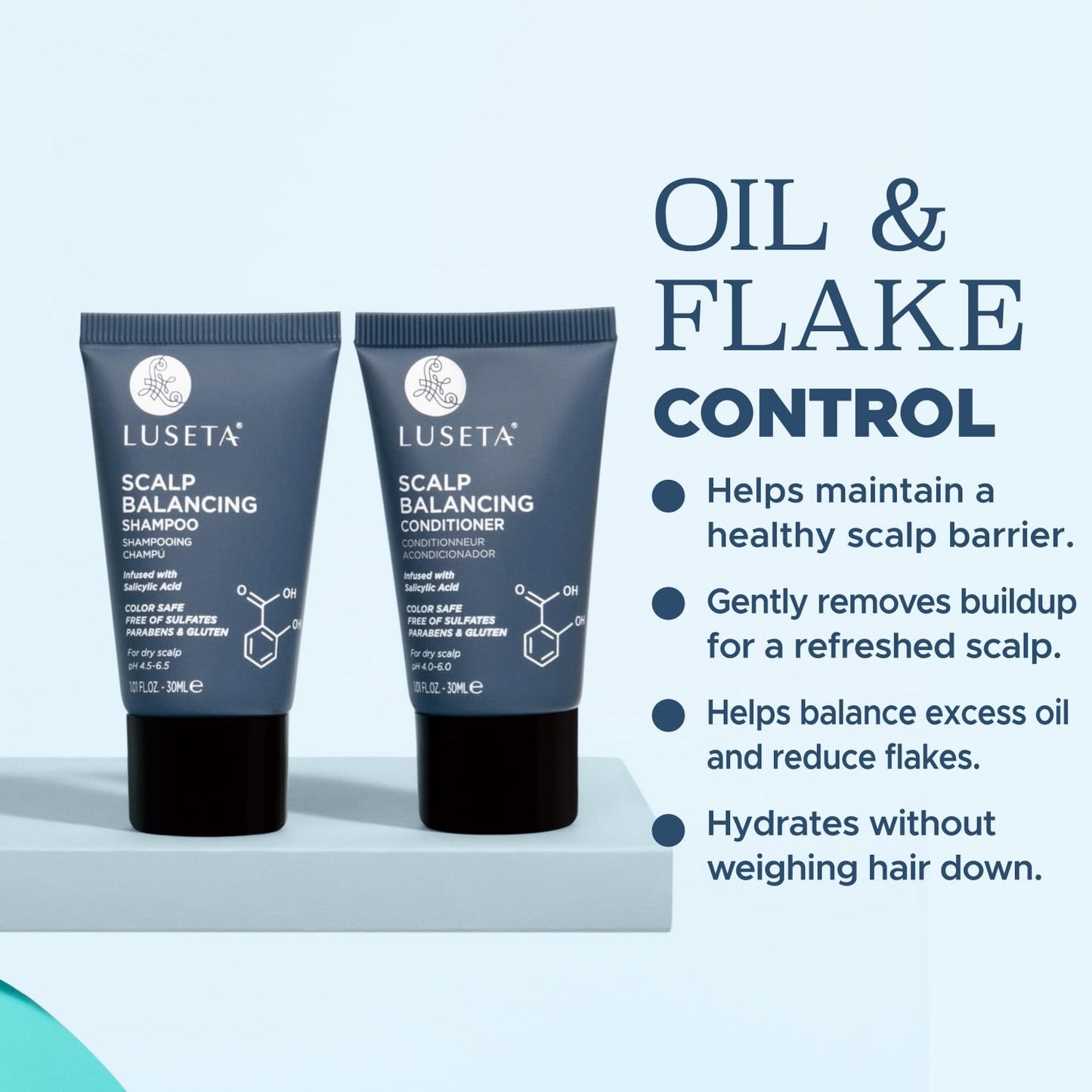 Luseta Scalp-Balancing Travel Size Shampoo and Conditioner Set for Women, Salicylic Acid Travel Shampoo and Conditioner, Anti-Dandruff Shampoo