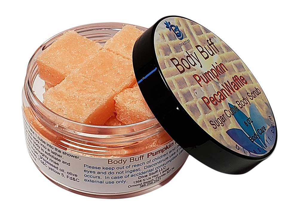 Diva Stuff Sugar Cube Body Buff Scrub, Exfoliates and Hydrates Skin, Pairs With Our Crepey Skin Cream - Pumpkin Pecan Waffle, 8 oz (Made in the USA)