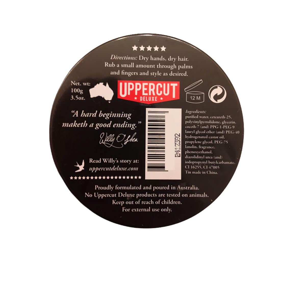 UPPERCUT DELUXE Barbers Collection Deluxe Pomade, 10.5 oz / 300g - Strong Hold, High Shine Hair Pomade - Water-Based, Easy Washout - Classic Barber