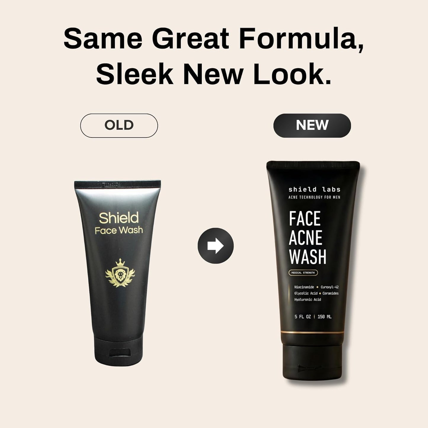 Shield Face Acne Wash for Men and Boys, Curoxyl-42 Face Wash to Clear, Treat, and Prevent Acne, Gentle formula with Niacinamide, Hyaluronic Acid, Beauty and Personal Care Shield