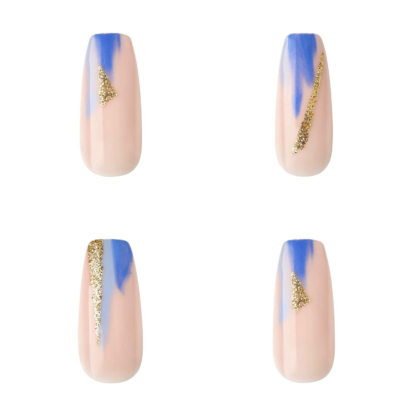 Gold Finger Gel Glam Design Nail Press On Nails, Gel Nail Kit, Polish Free Manicure Long Length (GD15)