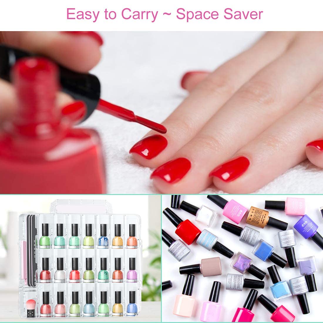 JIASHENG Nail Polish Organizer Case for 48 Bottles, Gel Nail Polish Storage Holder Double Side Adjustable Space Divider for Acrylic Nail Gel Dip