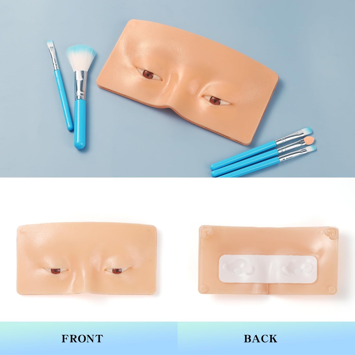 Bueuo Makeup Practice Face Board, 3D Reusable Silicone Make up Mannequin Face with 5PCS Makeup Brush, Eye Make up Practice Board for Beginner or