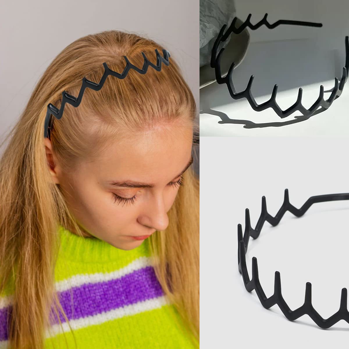 ULTIMUTE 8 PCS Fashion No Slip Effortless Plastic Headbands with Teeth Comb Black Skinny Headbands Hair Accessories Bands for Women Men Teen Girls Beauty and Personal Care ULTIMUTE
