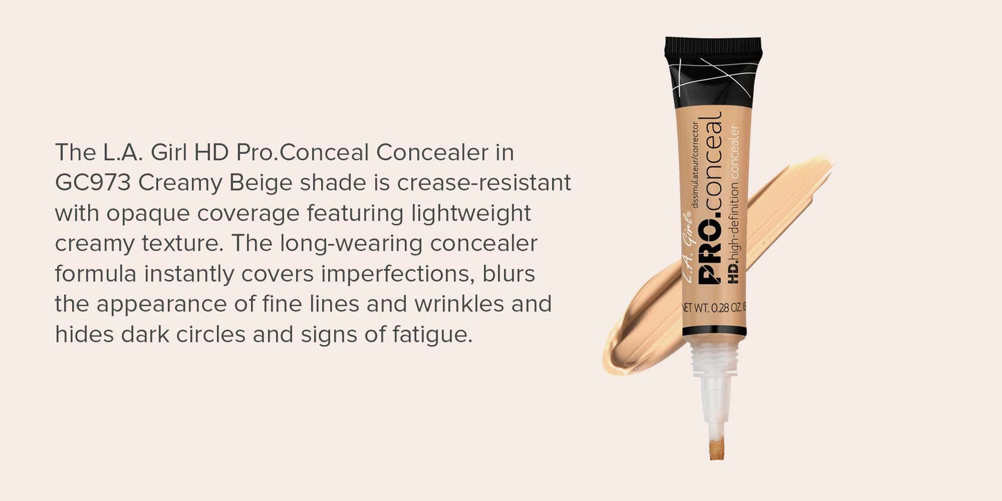 L.A. Girl Pro Conceal HD Concealer GC973, Creamy Beige, 0.25 Oz